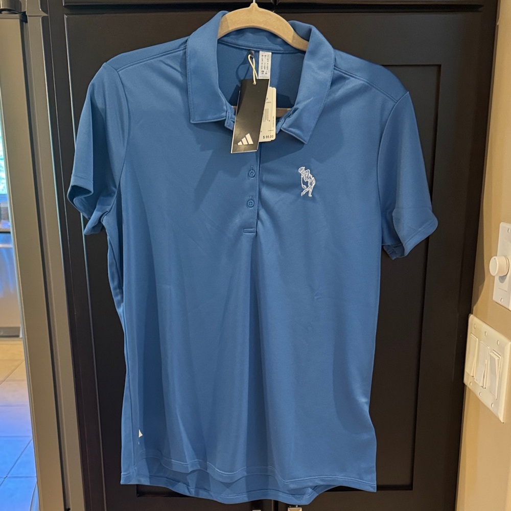 Adidas Blue Performance Golf Polo! NEW W/TAGS embroidered golfer logo. Women L